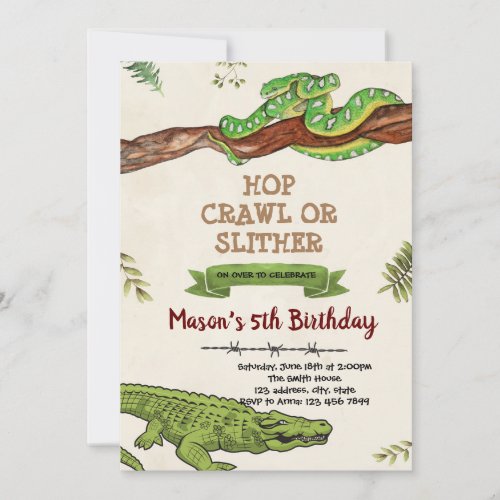Snake and crocodile birthday invitation