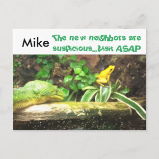 Snake and frog funny new address postcards