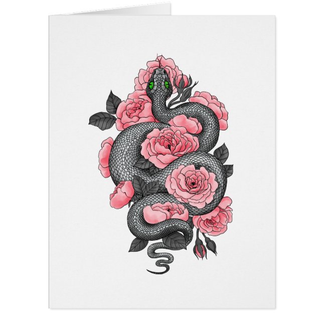 Snake and peach roses cards (Front)