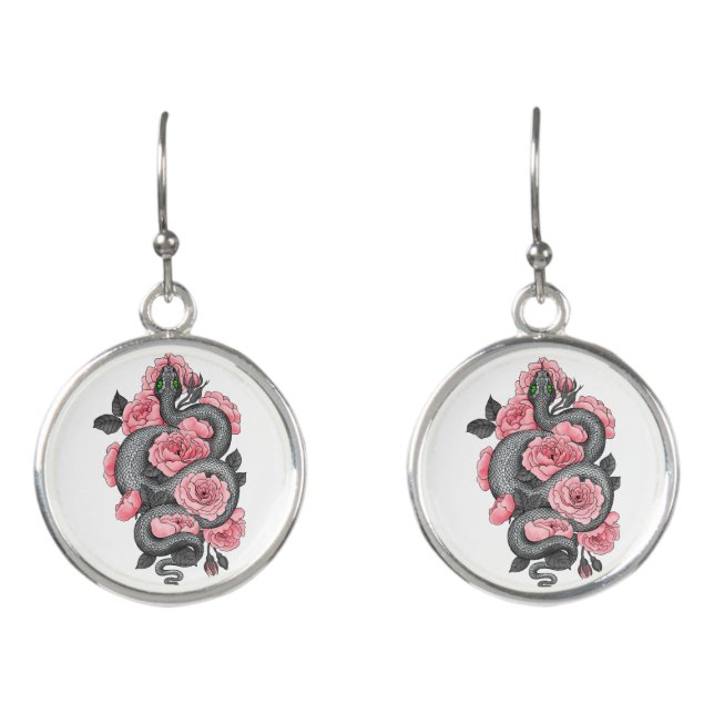 Snake and peach roses earrings (Front)