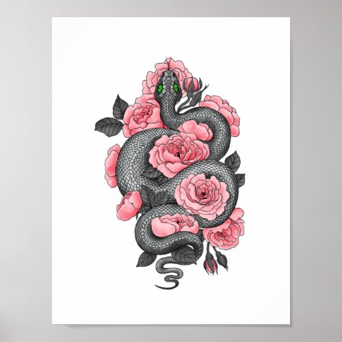 Snake and peach roses poster