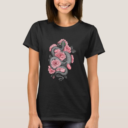 Snake and peach roses T_Shirt