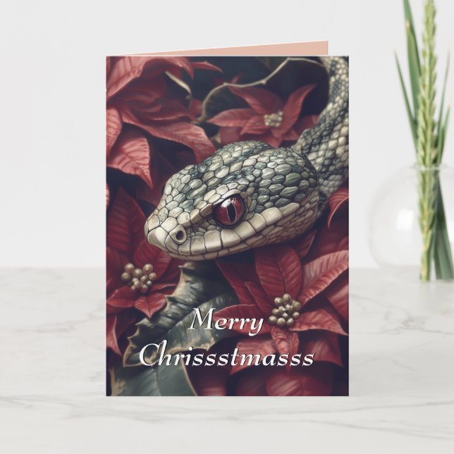 Snake and Poinsettia Christmas Card (Front)