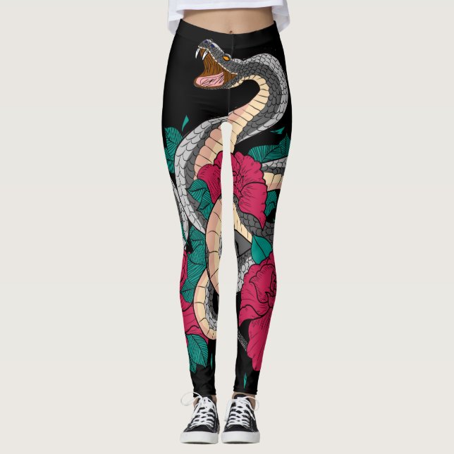 Snake And Red Rose  Leggings (Front)