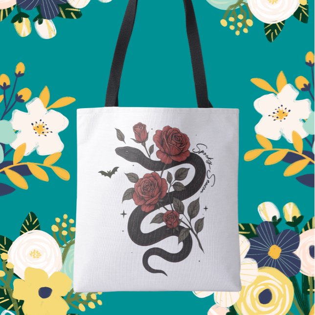 Snake and Roses Tote Bag - Gothic Floral Design (Creator Uploaded)