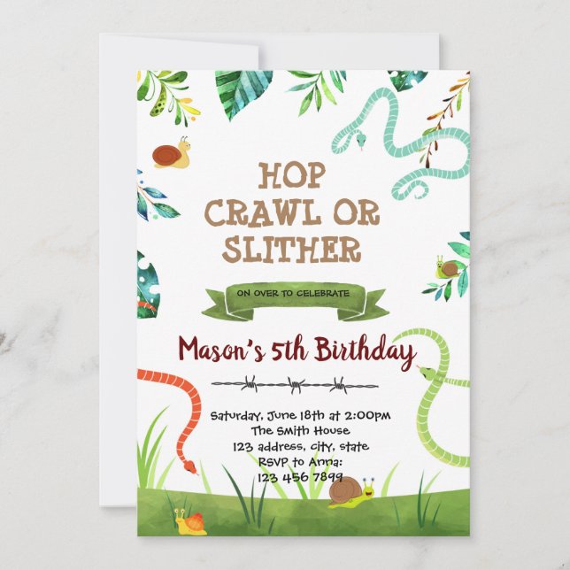 Snake and snail party invitation (Front)