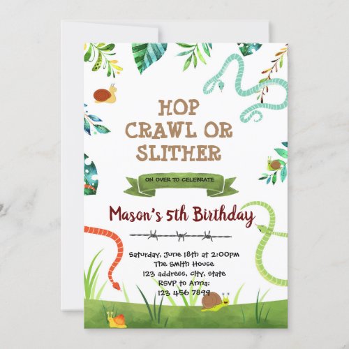 Snake and snail party invitation
