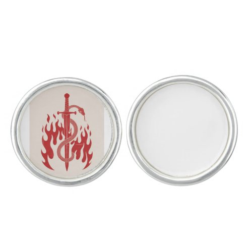 Snake and Sword Risograph Art Print | Red Flame  Cufflinks