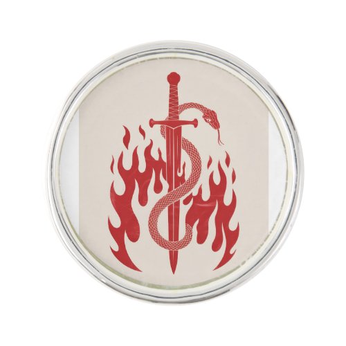 Snake and Sword Risograph Art Print | Red Flame Lapel Pin