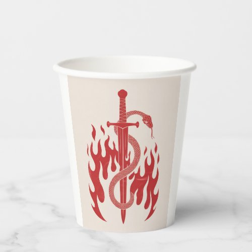 Snake and Sword Risograph Art Print | Red Flame  Paper Cups