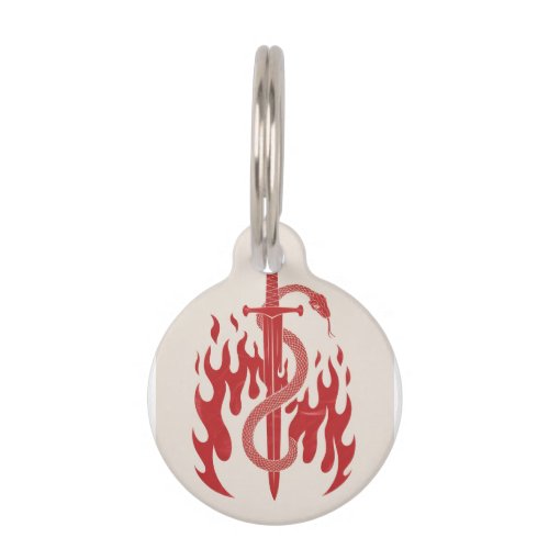 Snake and Sword Risograph Art Print | Red Flame Pet ID Tag