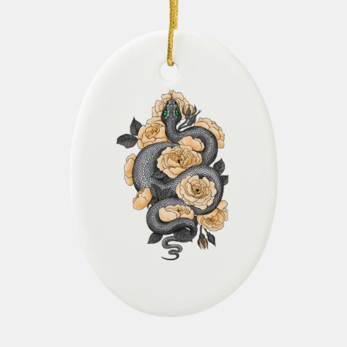 Snake and yellow roses ceramic ornament