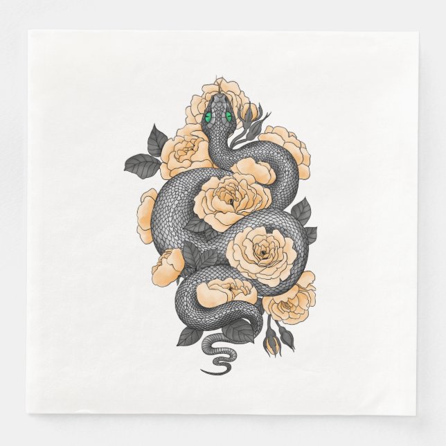 Snake and yellow roses paper dinner napkins (Front)