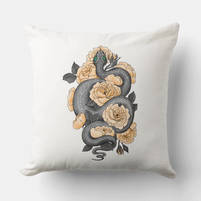Snake and yellow roses throw pillow (Front)