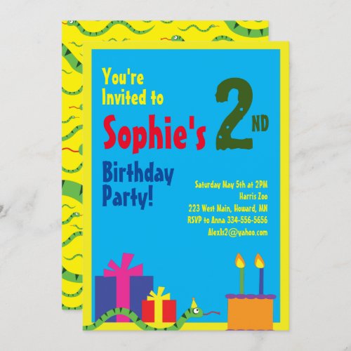 Snake Animal Kids Birthday Party Invitations