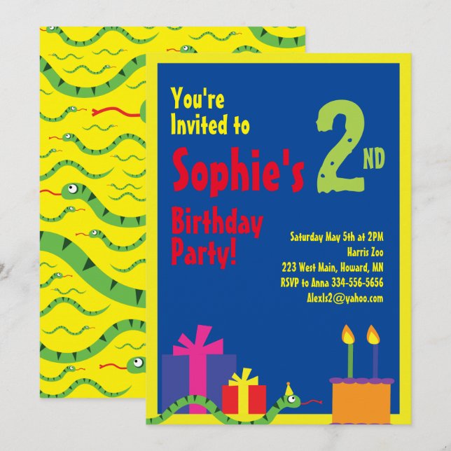 Snake Animal Kid's Birthday Party Invitations (Front/Back)