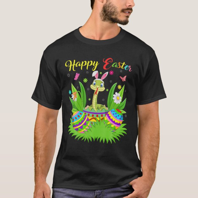 Snake Animal Lover Floral Easter Egg Funny Snake E T-Shirt (Front)