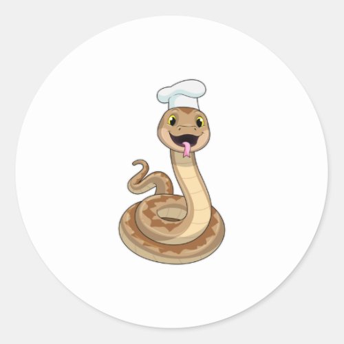 Snake as Cook with Chef hat Classic Round Sticker