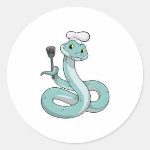 Snake as Cook with Chef hat Classic Round Sticker