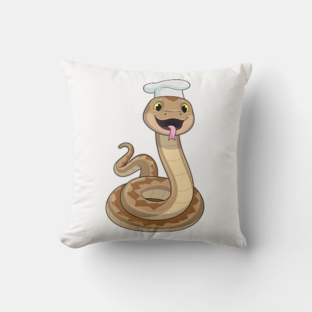 Snake as Cook with Chef hat Throw Pillow (Front)