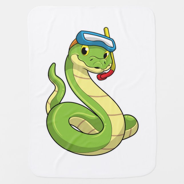 Snake as Diver wirth Snorkel Baby Blanket (Front)
