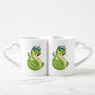 Snake as Diver wirth Snorkel Coffee Mug Set