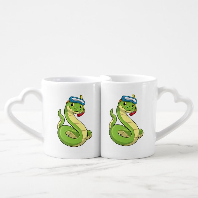 Snake as Diver wirth Snorkel Coffee Mug Set (Front Nesting)