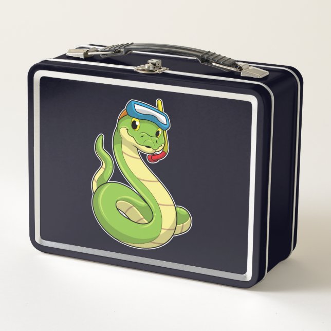 Snake as Diver wirth Snorkel Metal Lunch Box (Front)