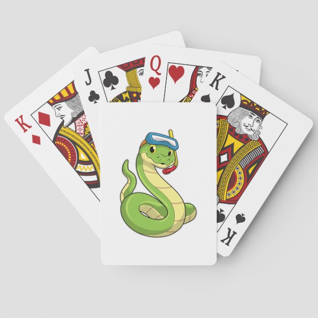 Snake as Diver wirth Snorkel Poker Cards (Back)