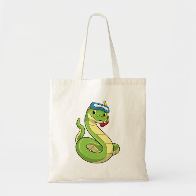 Snake as Diver wirth Snorkel Tote Bag (Front)