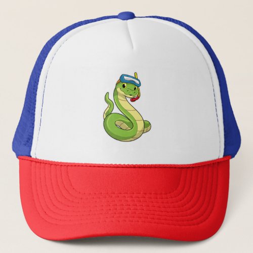 Snake as Diver wirth Snorkel Trucker Hat