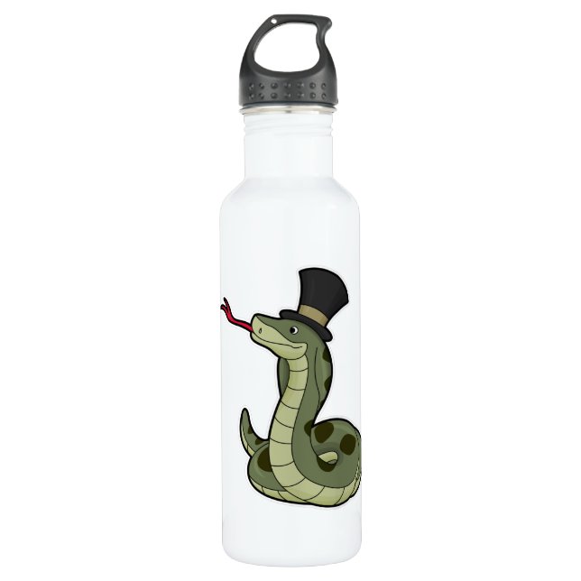 Snake as Gentleman & Hat Stainless Steel Water Bottle (Front)