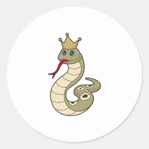 Snake as King with Crown Classic Round Sticker