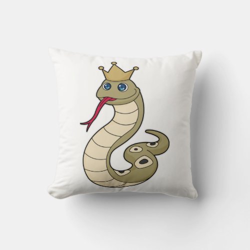 Snake as King with Crown Throw Pillow