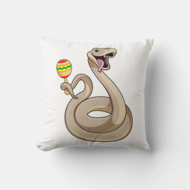 Snake as Musician with Maracas Throw Pillow (Front)