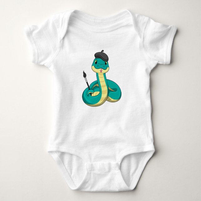 Snake as Painter with Paint brush Baby Bodysuit (Front)