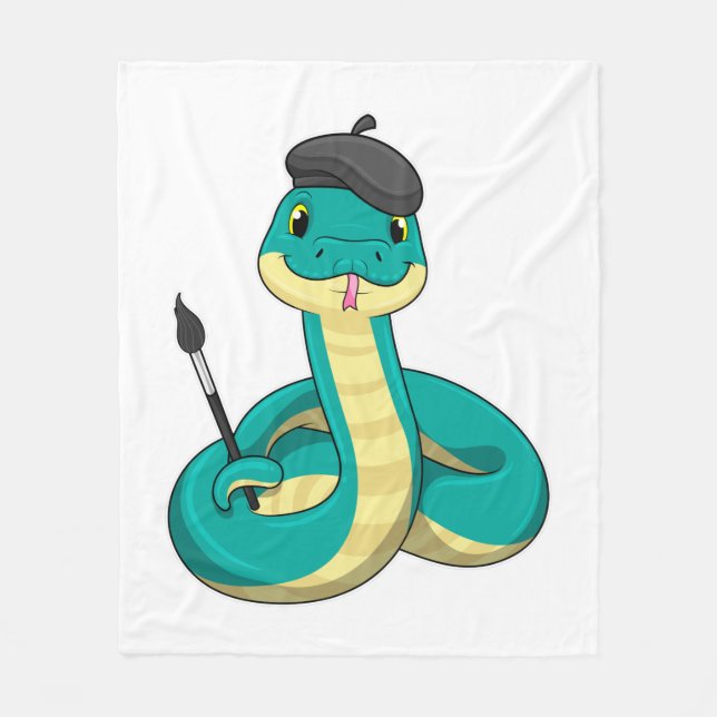 Snake as Painter with Paint brush Fleece Blanket (Front)