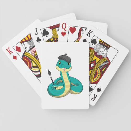 Snake as Painter with Paint brush Poker Cards