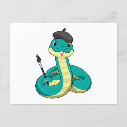 Snake as Painter with Paint brush Postcard
