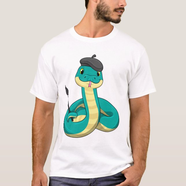 Snake as Painter with Paint brush T-Shirt (Front)
