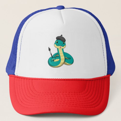 Snake as Painter with Paint brush Trucker Hat