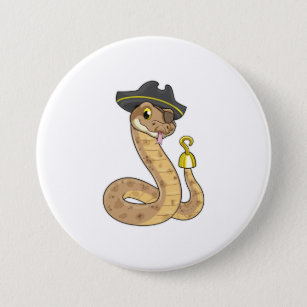 Snake as Pirate with Hook hand & Eye patch Button