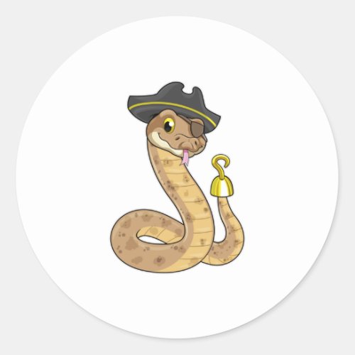 Snake as Pirate with Hook hand  Eye patch Classic Round Sticker