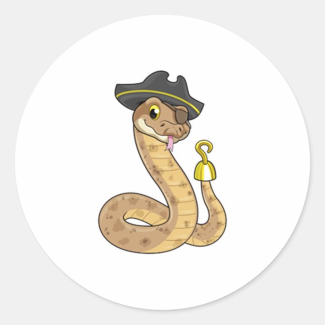 Snake as Pirate with Hook hand & Eye patch Classic Round Sticker (Front)