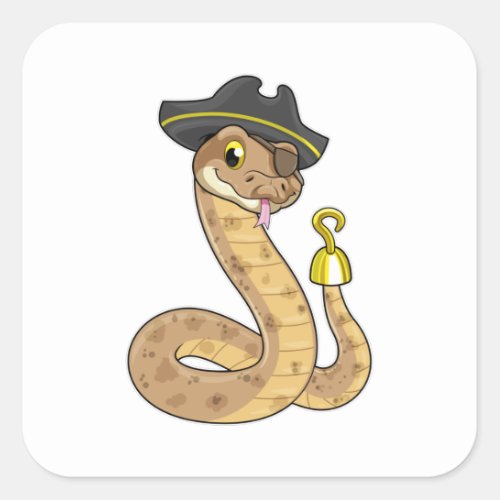 Snake as Pirate with Hook hand  Eye patch Square Sticker