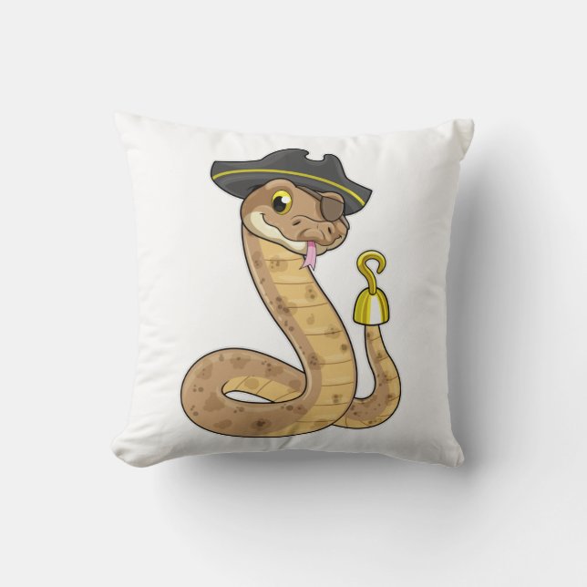 Snake as Pirate with Hook hand & Eye patch Throw Pillow (Front)