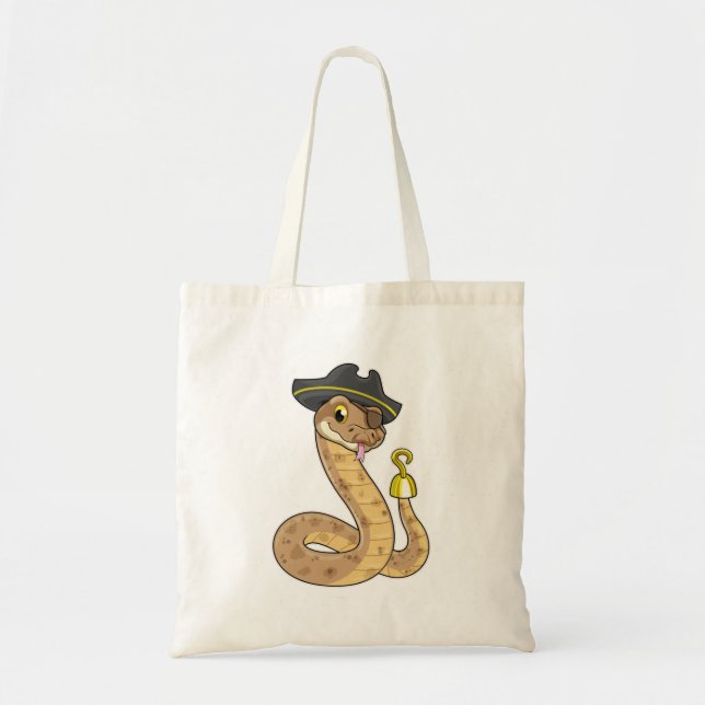 Snake as Pirate with Hook hand & Eye patch Tote Bag (Front)