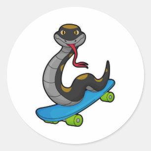 Snake as Skater with Skateboard Classic Round Sticker