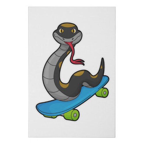 Snake as Skater with Skateboard Faux Canvas Print