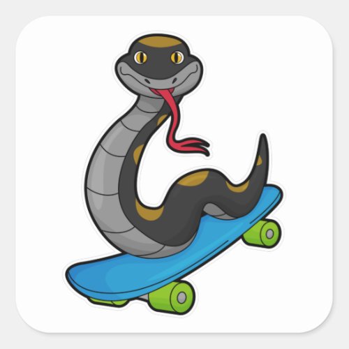 Snake as Skater with Skateboard Square Sticker